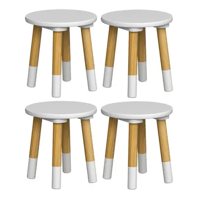 (4, White) Kids Wooden Stool Seat Round Chair Toddlers Kids Small Children Home Nursery