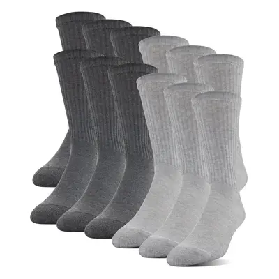 Gildan Men's Polyester Half Cushion Crew Socks 12-Pairs Grey Shoe