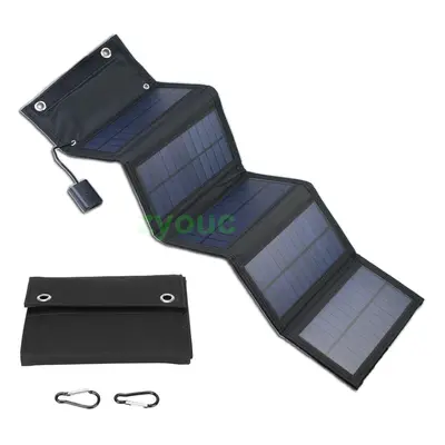 (5foldblack) Solar Cell 20W Photovoltaic Panels USB Charger System Battery V 5V Portable Flexibl