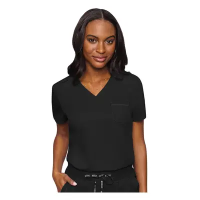 Med Couture Women's V-Neck Scrub Top Modern Fit Tuck-in Top with Stretchy Rib-Knit Shoulders and