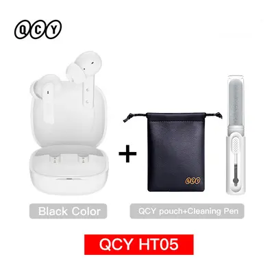 (White with Pouch Pen) QCY HT05 ANC Wireless TWS Bluetooth 5.2 Earphones 40dB Active Noise Cance