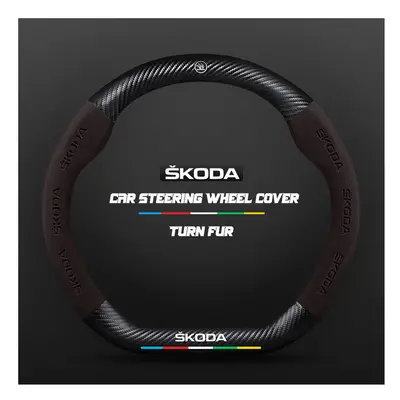 (D Brown) Carbon Fiber Car Steering Wheel Cover Alcantara for Skoda Octavia 1