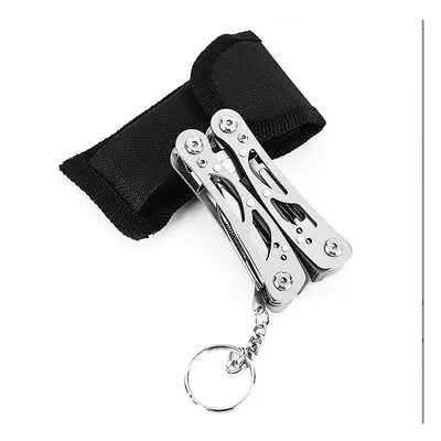 (silver and chain) Stainless Steel Folding Pliers Outdoors Mini Clamp Cable Stripper Fold Crimpe