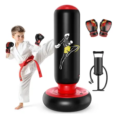 (Black&Red) Kids Punching Bag Toy with Boxing Gloves, Inch Larger Stable Kids Inflatable Boxing 