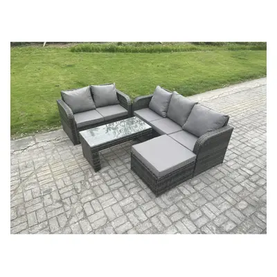 Fimous Outdoor Rattan Garden Furniture Set Patio Lounge Sofa Set with Rectangular Coffee Table B