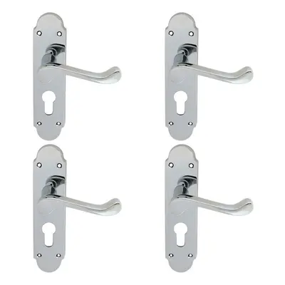 4x PAIR Victorian Upturned Lever on Euro Lock Backplate x Polished Chrome