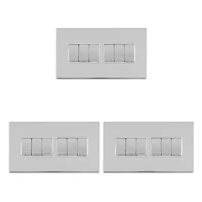 3 PACK Gang Multi Light Switch SCREWLESS POLISHED CHROME Way 10A Rocker