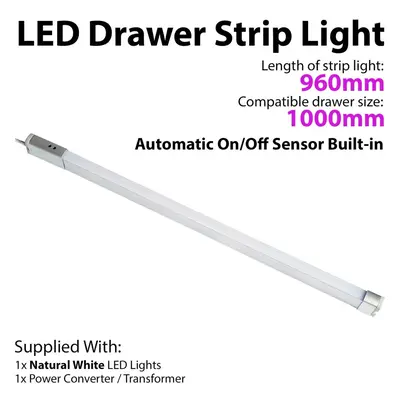 1000mm LED Drawer Strip Light AUTO ON/OFF PIR SENSOR Kitchen Cupboard Door Unit