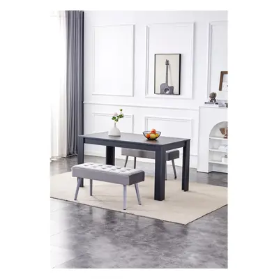 Dining Table and Benches Dark Grey Table Velvet Benches Wood Table Dining Set Furniture