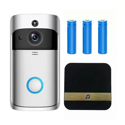 (Siliver Doorbell+Ring Chime+3x2600mAh Batteries) Smart Phone Wireless WiFi Video Doorbell Wirel