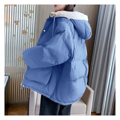 (blue, S) Ladies Autumn Winter Fashion Temperament Cotton Jacket Short Loose Women French Down J