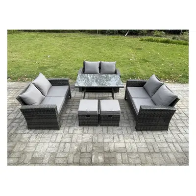 Fimous Outdoor Lounge Sofa Set Wicker PE Rattan Garden Furniture Set with Rectangular Dining Tab