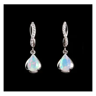 (silver, m) Gorgeous Fashion Design Natural Opal Gemstone Sterling Silver Earrings Jewelry Add A