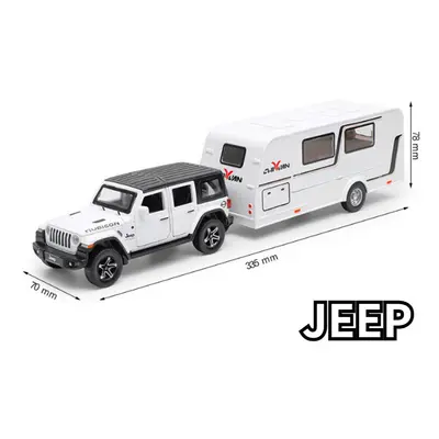 (White JEEP) 1/32 Trailer RV Truck Toy Model Car Alloy Diecast Off-road Vehicle Camper with Soun