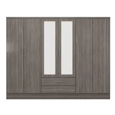 Nevada Door Drawer Mirrored Wardrobe Black Wood Grain