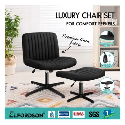 ELFORDSON Office Chair Computer Executive Seat Work Ottoman Fabric Black