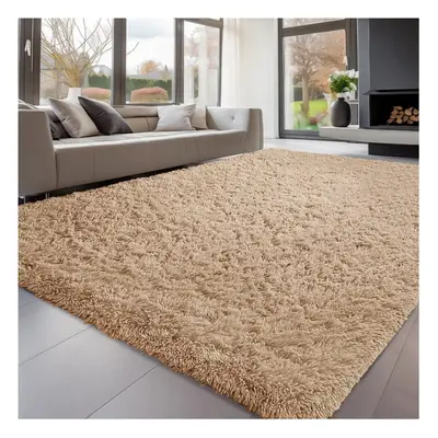 (160cm x 230cm (5ft 4" x 7ft 8"), Beige) Anti Slip Shaggy Rug For Living Room Runner Carpet