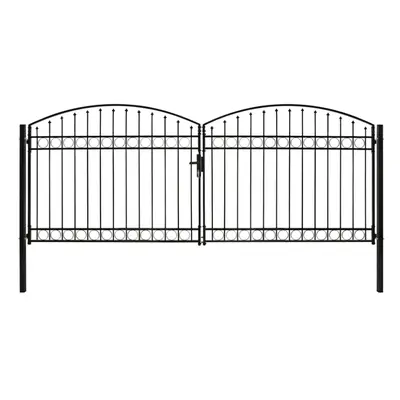 (400 x cm) vidaXL Fence Gate Double Door with Arched Top Steel Black Barrier Multi Sizes