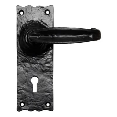 PAIR Forged Straight Lever Handle on Lock Backplate x 55mm Black Antique