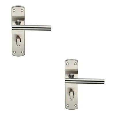 2x Mitred T Bar Lever on Bathroom Backplate Handle Thumbturn Lock Satin Steel