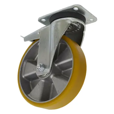 200mm Swivel Plate Castor Wheel - 50mm Tread - Aluminium & PU - Total Lock Brake