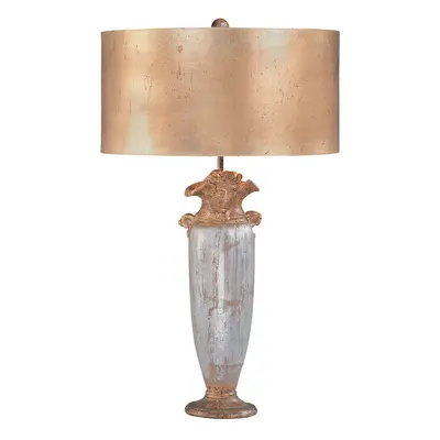 Table Lamp Gold Silver & Brown Cylindrical Gilded Shade LED E27 100W