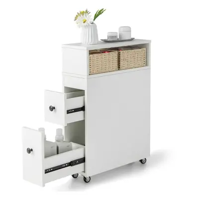 Slim Bathroom Storage Cabinet Narrow Rolling Storage Organizer w/ Drawers