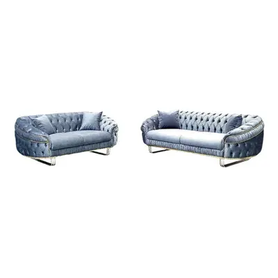 (Grey) Royal Modern Design Plush Velvet 3+2 Sofa Set