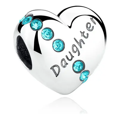 Daughter Love Heart Charm Bead With Cubic Zirconia Genuine Sterling Silver Compatible With Pando