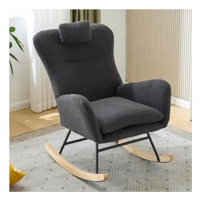 (Grey) Rocking Chair, Teddy Velvet Upholstered Chair with High Backrest