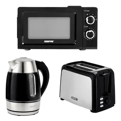 Geepas Slice Bread Toaster, 1.7L Kettle & 20L Manual Microwave Set