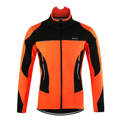 (15F orange, M) Men Fleece Thermal Winter Cycling Jacket Windproof Waterproof MTB Coat Bike Jers