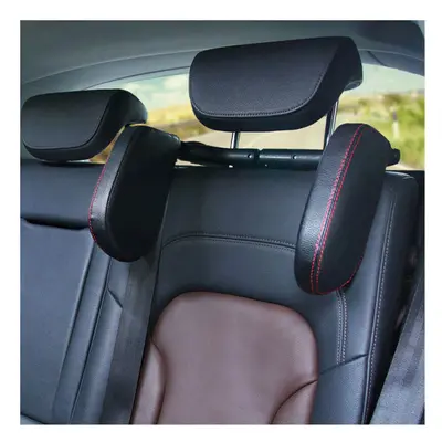 (Black Red) Car Seat Headrest Rear Degree PVC Leather Car Pillow for Trips Head