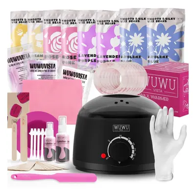 (black, EU Plug) Waxing Kit Wuwuvista Hair Removal Hard Wax Kit With Wax Warmer,waxing Beads For