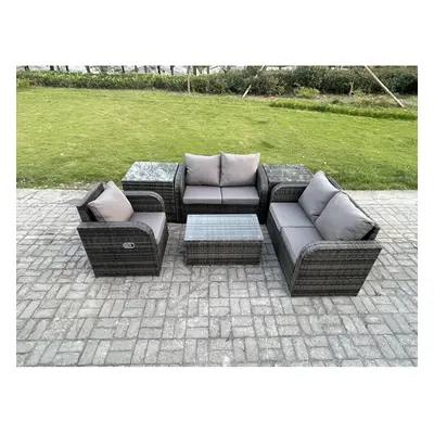 Fimous High Back Rattan Garden Furniture Set with Coffee Table Side Tables Indoor Outdoor Patio 