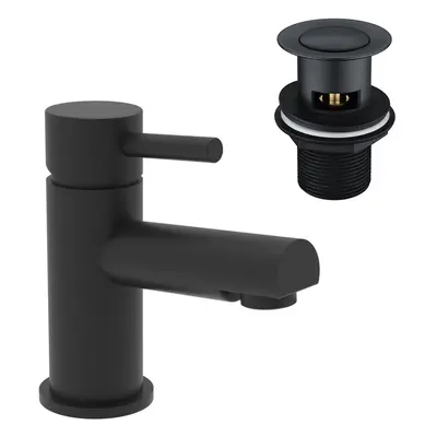 Nes Home Bathroom Basin Single Lever Mixer Tap & Waste Matt Black