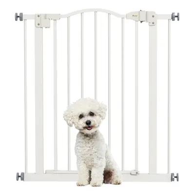 PawHut 74-80cm Adjustable Metal Pet Gate Safety Barrier w/ Auto-Close White