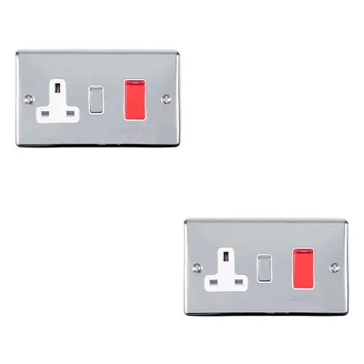 2 PACK 45A DP Oven Switch & Single 13A Switched Power Socket CHROME & White