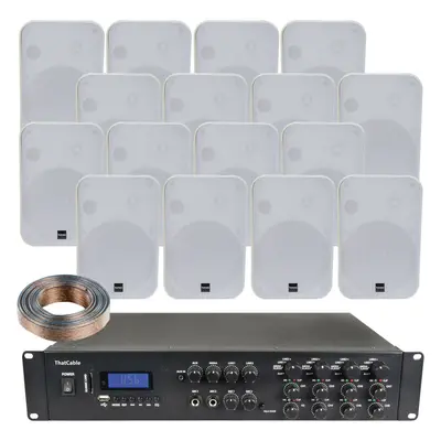 1600W Bluetooth Sound System 16x 200W White Wall Speaker Zone Matrix Amplifier