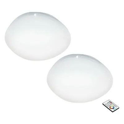 2 PACK Flush Ceiling Light White Shade White Plastic With Crystal Effect LED 34W