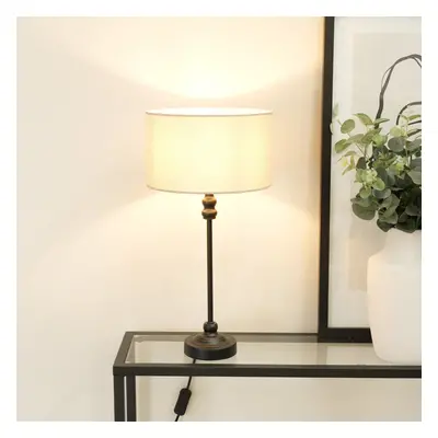 Maggie Black Candlestick Table Lamp with Natural Fabric Drum Shade