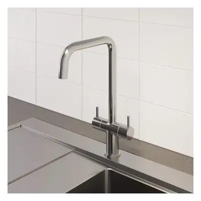 Modern Mono Kitchen Sink Mixer Tap Twin Lever Stick Handles Swivel Chrome Faucet