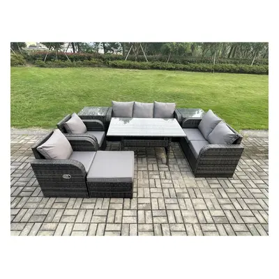 Fimous Dark Grey PE Wicker Rattan Garden Furniture Set Reclining Chair Love Sofa Seater Sofa Set