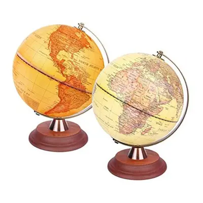 Illuminated World Globe 20cm Antique Globe Wooden Stand Metal Arc in Light up LED Globe Lamp Day