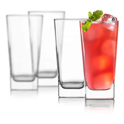 Highball Glasses [Set of 4] + Stainless Steel Straws oz Lead-Free Crystal Clear Glass Elegant Dr