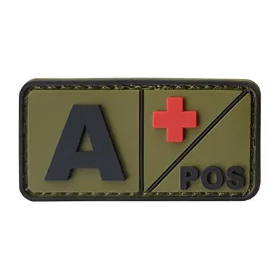 APOS Olive Drab OD Blood Type Morale Tactical PVC Rubber 3D Touch Fastener Patch