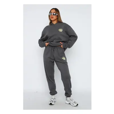 (dark gray, L) Women's Long Sleeve Hoodie and Sweatpants Set Stylish Two-Piece Sportswear for Ev