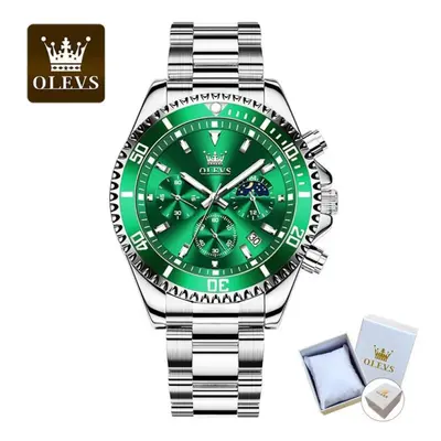 (lime green) Olevs With Gift Box Multifunctional Chronograph Three Eyes Green Water Ghost Waterp