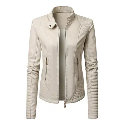 (white, XXL) European And American Women&apos;s Jacket Women&apos;s Pu Leather Jacket