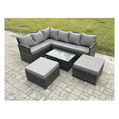 Fimous Seater Rattan Lounge Corner Sofa Set Wicker PE Outdoor Garden Furniture Set with Coffee T